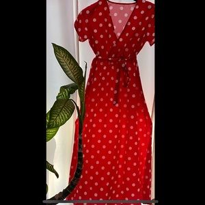 Long Red and White polka dot Maxi Dress Jrs XL